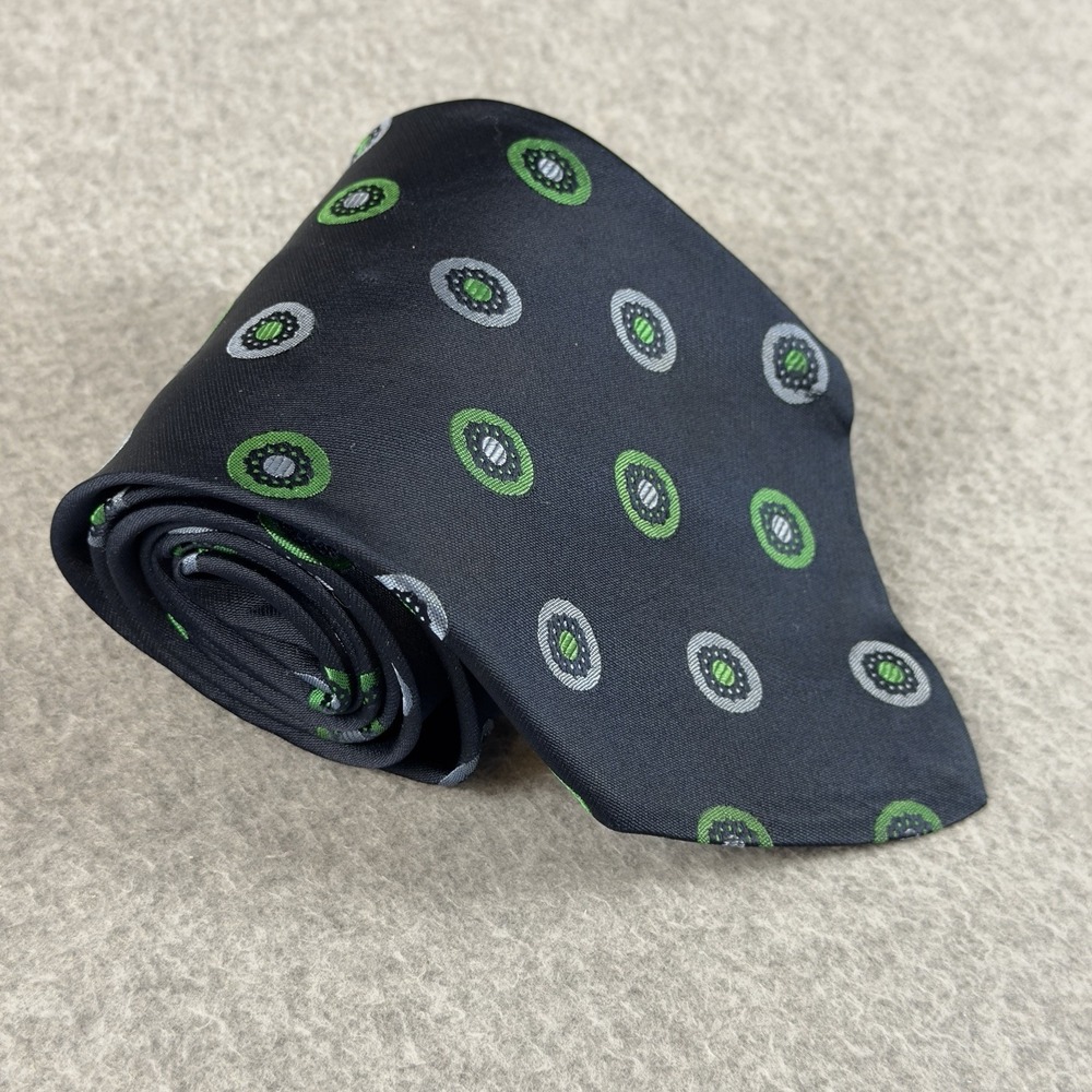 Vintage Barneys New York Tie Mens Navy Green Geometric Designer 59x4" NOTE
